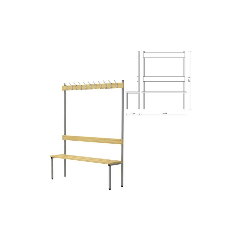 Скамья с вешалкой, спинкой П-091Д/1,5 (1818х1480х370 мм), 11 крючков, дерево, металлокаркас главное фото